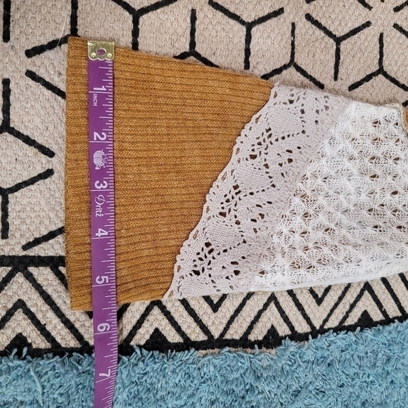 NICK & MO GOLDEN MUSTARD YELLOW RIBBED CARDIGAN W LACE & CROCHET LACE, sz M/L - Picture 16 of 16